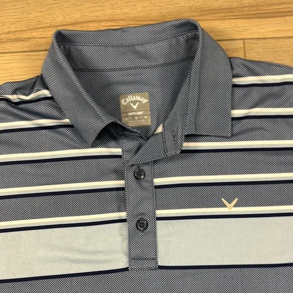 Callaway Men's Performance Color Block Blue Striped Golf Polo Shirt Opti Dri - Picture 4 of 9